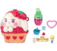 Polly Pocket Coffret Pique-Nique du Lapin, jouet de voyage avec 1 mini-figurine, un animal et des accessoires sur le thème des fruits, JKC47