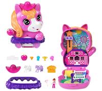 Polly Pocket Coffret Poney Rodéo Jouet de voyage avec 1 mini-figurine, chevaux, nourriture et accessoires de mode, JCR39