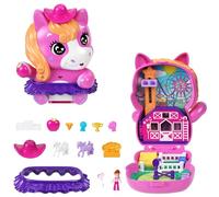 Polly Pocket Coffret Poney Rodéo Jouet de voyage avec 1 mini-figurine, chevaux, nourriture et accessoires de mode, JCR39