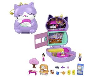 Polly Pocket Coffret Restaurant Chat, Transformable en Sac À Main, 2 Figurines Et Plus De 12 Accessoires, Inspirée d'un Restaurant de Sushi, Jouet pour Enfant de 4 Ans et Plus, HCG21