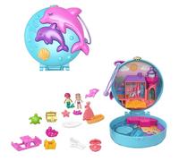 Polly Pocket Coffret Univers La Plage des Dauphins, mini-figurines Polly et sirène, 5 surprises et 12 accessoires, jouet pour enfant, GTN20