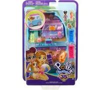 Polly pocket - coffret vacances a la plage road trip avec van camping car - poupees + chiot + accessoires - set jouet fille et carte