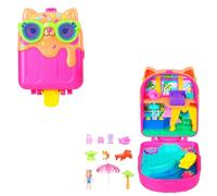 Polly Pocket Coffret Vacances au soleil, jouet de voyage avec 1 mini-figurine, un chiot et des accessoires thématiques, JCB17