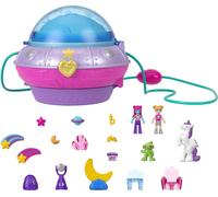 Polly Pocket double plaisir Coffret ovni de princesse, 2 petites poupées, 15 accessoires, 1 tenue de mode, fonction Pop & Swap, dès 4 ans