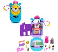 Polly Pocket Ensemble de jeu, 1 poupée, 2 Minions et Fluffy The Unicorn Toy, Minions Compact avec 9 accessoires
