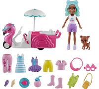Polly Pocket Ensemble de Jeu pour poupée et véhicule Jouet, Chariot à goûter avec poupée de 7,6 cm, Animal de Compagnie et 17 Accessoires, y Compris Nourriture et vêtements