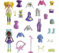 Polly Pocket Jouet de voyage avec deux poupées de 7,5 cm et 25 accessoires, pack mode extérieur avec 2 pièces incandescentes