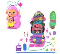 Polly Pocket Maman Singe et Son Bébé Coffret avec animaux et 13 accessoires, jouet 2 en 1 sac à main à porter, HWP04