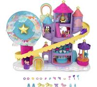 Polly Pocket Pollyville Coffret Parc d’Attractions Arc-en-Ciel, Mini-Figurines Polly, Shani et 2 Licornes, 25 Accessoires Inclus, Jouet pour Enfant, HBT13