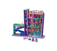 Polly Pocket Pollyville Le Centre Commercial, Voiture, 2 Mini-Figurines Polly et Lila, Accessoires et Autocollants, Jouet Enfant, GFP89