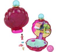 Polly Pocket Poupées et accessoires, coquillage de plage scintillant compact avec micro poupée et animal de compagnie, jouet de voyage avec jeu d'eau