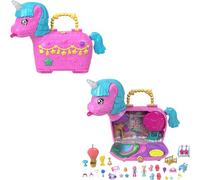 Polly Pocket Poupées et ensemble de jeu avec animaux de compagnie et plus de 25 accessoires surprises, ensemble de jeu licorne Partyland, promenade en montgolfière