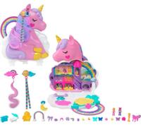 Polly Pocket - Set salon de coiffure licorne arc-en-ciel - Tête de coiffeur - 4 ans et + HYD97