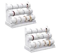 POLMART 2 Pcs Velours Présentoir Bracelet, Porte Bijoux, 3 Barres Rangement Bijoux, Gris