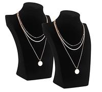 Polmart 2 Pièces Velours Bijoux Buste Boîte à Bijoux Collier Pendentif Chaîne Bijoux Buste Présentoir Noir - 21x15 cm