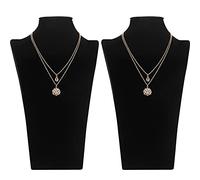 POLMART Velours Bijoux Buste 2 Pcs Boîte à Bijoux Collier Pendentif Chaîne Présentoir Noir - 29x18 cm