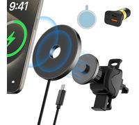 Polmxs Chargeur de Voiture Magnétique sans Fil, 2 en 1 pour Support Telephone Voiture Magsafe avec Chargeur de Voiture PD 40 W Compatible avec iPhone 15/14/13/12 Pro Max Mini