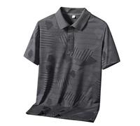 Polo à boutons sur le devant pour homme - Respirant - Polo d'été décontracté à manches courtes - Col rabattu, coupe classique - Pour le sport, le golf, le travail, les affaires, les sorties, gris, 5XL