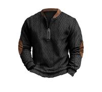Polo à demi-fermeture éclair pour homme - Pull vintage en tricot décontracté - Sweat-shirt rétro ample à manches longues - Col en V - Pull tendance - Bloque les couleurs - Pull chaud, Noir , S