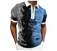 Polo À Fermeture Éclair pour Homme Été Classique Stretch Coupe ajustée Streetwear Hauts Col Zippe Vintage Été Col en V Zippé Chic Pas Cher Mode Plage Chemise Rayures Patchwork Tops