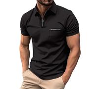 Polo à fermeture éclair quart de temps pour homme adulte T-shirt à manches courtes pour homme col montant Polos tendance d'été T-shirts décontractés d'affaires hauts, Noir-b, M