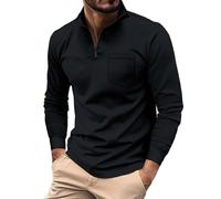Polo à fermeture éclair quart de temps pour hommes adultes hauts de golf à manches longues pour hommes polos pour hommes polos mode printemps vêtements décontractés d'affaires col revers t-shirt, Noir