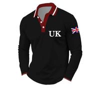 Polo à imprimé drapeau britannique pour homme - Haut d'affaires décontracté à manches longues avec design festif - Mode, Noir , M
