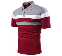 Polo à manches courtes à rayures avec 3 boutons pour homme - Style décontracté - Pour l'été, le golf, la gym, le travail, le travail, Z01-rouge-polos pour homme, XL