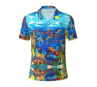 Polo à manches courtes avec imprimé océan, poissons tropicaux, corail, monde sous-marin, polo élégant et confortable, pour le golf et les tenues décontractées, Noir , XL