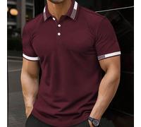 Polo à manches courtes décontracté avec bordure contrastée pour hommes, chemise de golf d'été pour hommes, chemises bordeaux pour hommes, chemise polo col T pour hommes, chemise col bordeaux et blanch