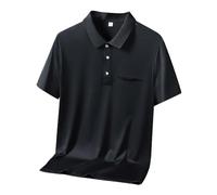 Polo à manches courtes en soie glacée pour homme - Sensation de fraîcheur - Séchage rapide - En soie glacée - Respirant - Anti-rides - Chemise décontractée avec poche de poitrine, Noir , XXXL