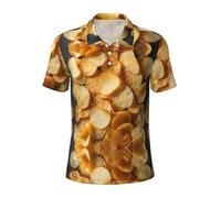 Polo à manches courtes imprimé chips de pommes de terre, t-shirt respirant, golf, travail, activités de plein air, tenue décontractée, noir, Taille 4XL