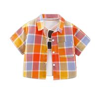Polo À Manches Courtes pour Garçons - Chemise pour Enfants Chemise Mode Enfant Et Moyenne Taille avec Col Devant Manches Courtes À Carreaux Et Fermeture Boutonnée (Orange 7-8 Years)