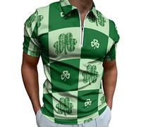Polo à manches courtes pour homme avec fermeture éclair pour la Saint Patrick, costume de la Saint-Patrick, motif trèfle à quatre feuilles, pour l'été, le golf, les fêtes