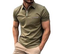 Polo à manches courtes pour homme avec fermeture éclair - Style classique décontracté - Respirant - Pour le golf et le tennis - Haut de travail d'été basique avec poche de poitrine - Vêtement de