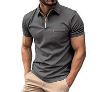 Polo à manches courtes pour homme avec fermeture éclair - Style classique décontracté - Respirant - Pour le golf et le tennis - Haut de travail d'été basique avec poche de poitrine - Vêtement de