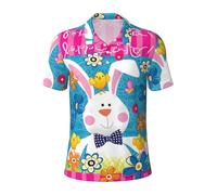 Polo à manches courtes pour homme avec imprimé « Happy Easter » - Style golf décontracté - Léger et respirant - Col boutonné, Noir , S