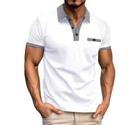 Polo à manches courtes pour homme avec poche - T-shirt de golf de couleurs contrastées - Chemise de travail légère et respirante à 3 boutons - Polo pour homme adulte - Polo uni décontracté, blanc, M