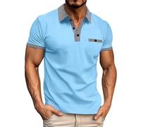 Polo à manches courtes pour homme avec poche - T-shirt de golf de couleurs contrastées - Chemise de travail légère et respirante à 3 boutons - Polo pour homme adulte - Polo uni décontracté, bleu, L