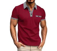 Polo à manches courtes pour homme avec poche - T-shirt de golf de couleurs contrastées - Chemise de travail légère et respirante à 3 boutons - Polo pour homme adulte - Polo uni décontracté, Rouge, M
