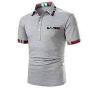 Polo à manches courtes pour homme - Chemise de loisirs - Chemise à carreaux - Chemise polo avec poche de poitrine - Coupe normale - Chemise à manches courtes - Infroissable - Stretch - Évacuation de