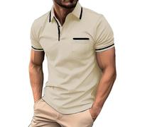 Polo à manches courtes pour homme - Chemise d'été stretch à manches courtes - T-shirt de sport - Coupe ajustée - Style sportif - T-shirt d'extérieur respirant - Polo de golf pour homme, beige, L