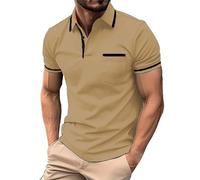 Polo à manches courtes pour homme - Chemise d'été stretch à manches courtes - T-shirt de sport - Coupe ajustée - Style sportif - T-shirt d'extérieur respirant - Polo de golf pour homme, kaki, M