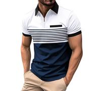 Polo à manches courtes pour homme - Col à carreaux - Respirant - Doux - T-shirt simple - Pour l'été - Coupe ajustée - Pour le golf et le sport, O blanc., XXL