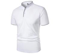 Polo à manches courtes pour homme - Col montant - Polo de sport - Couleur unie - Respirant - Polo d'été vintage - Polo de golf boutonné - Coupe droite - Col en V, c blanc, XL