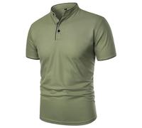 Polo à manches courtes pour homme - Col montant - Polo de sport - Couleur unie - Respirant - Polo d'été vintage - Polo de golf boutonné - Coupe droite - Col en V, C vert., M