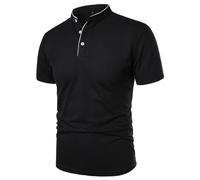 Polo à manches courtes pour homme - Col montant - Polo de sport - Couleur unie - Respirant - Polo d'été vintage - Polo de golf boutonné - Coupe droite - Col en V, c noir, XL