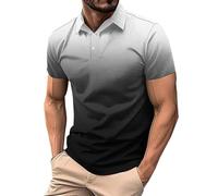 Polo à Manches Courtes pour Homme - Couleur dégradée - Tendance - pour entraînement, Gym, Golf - Décontracté - Col en V, Polos Noirs pour Hommes, L