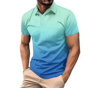 Polo à manches courtes pour homme - Couleur dégradée - Tendance - Pour entraînement, gym, golf - Décontracté - Col en V, Z02-sky Blue Polo pour homme, XL