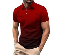 Polo à Manches Courtes pour Homme - Couleur dégradée - Tendance - pour entraînement, Gym, Golf - Décontracté - Col en V, Polo Rouge pour Homme, L